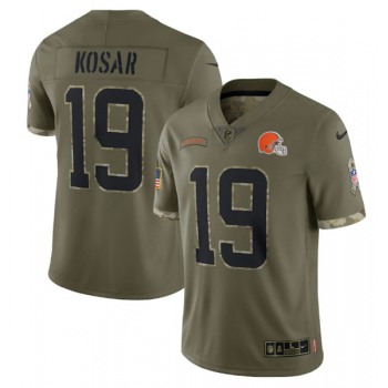 Men's Cleveland Browns #19 Bernie Kosar 2022 Olive Salute To Service Limited Stitched Jersey