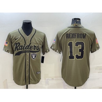 Men's Las Vegas Raiders #13 Hunter Renfrow 2022 Olive Salute to Service Cool Base Stitched Baseball Jersey