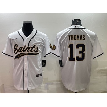 Men's New Orleans Saints #13 Michael Thomas White With Patch Cool Base Stitched Baseball Jersey