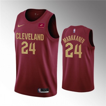 Men's Cleveland Cavaliers #24 Lauri Markkanen Wine Icon Edition Stitched Basketball Jersey