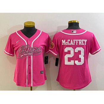 Women's San Francisco 49ers #23 Christian McCaffrey Pink With Patch Cool Base Stitched Baseball Jersey