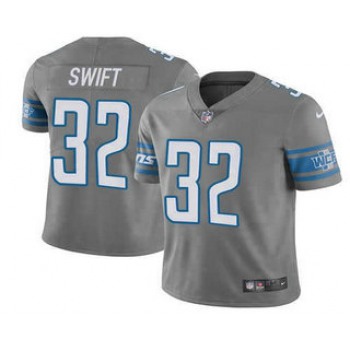 Men's Detroit Lions #32 DAndre Swift 2021 Gray Vapor Untouchable Limited Stitched Jersey
