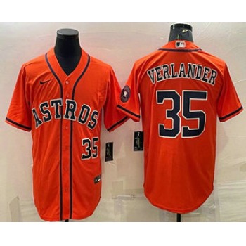 Men's Houston Astros #35 Justin Verlander Number Orange With Patch Stitched MLB Cool Base Nike Jersey