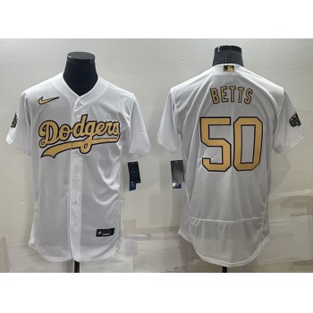 Men's Los Angeles Dodgers #50 Mookie Betts White 2022 All Star Stitched Flex Base Nike Jersey