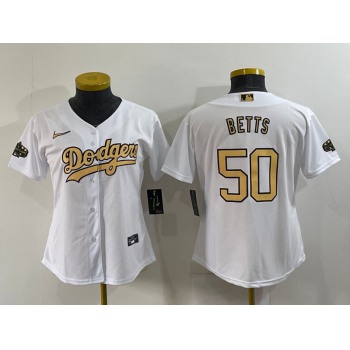 Women's Los Angeles Dodgers #50 Mookie Betts White 2022 All Star Stitched Cool Base Nike Jersey