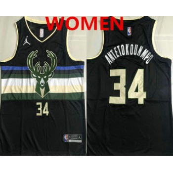 Women's Milwaukee Bucks #34 Giannis Antetokounmpo Black 2021 Brand Jordan AU Stitched Jersey