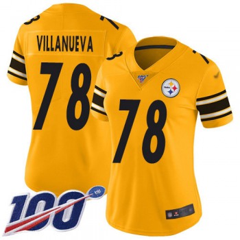 Nike Steelers #78 Alejandro Villanueva Gold Women's Stitched NFL Limited Inverted Legend 100th Season Jersey