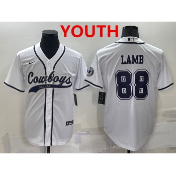 Youth Dallas Cowboys #88 CeeDee Lamb White Stitched Cool Base Nike Baseball Jersey