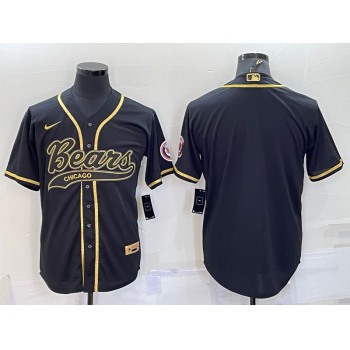 Men's Chicago Bears Blank Black Gold With Patch Cool Base Stitched Baseball Jersey
