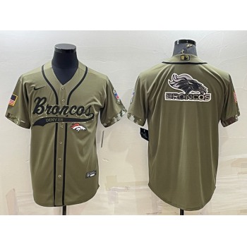 Men's Denver Broncos Olive Salute to Service Team Big Logo Cool Base Stitched Baseball Jersey