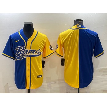 Men's Los Angeles Rams Blank Royal Yellow Split With Patch Cool Base Stitched Baseball Jersey