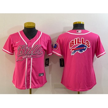 Women's Buffalo Bills Pink Team Big Logo With Patch Cool Base Stitched Baseball Jersey