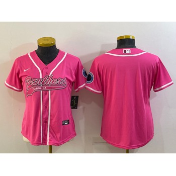 Women's Carolina Panthers Blank Pink With Patch Cool Base Stitched Baseball Jersey