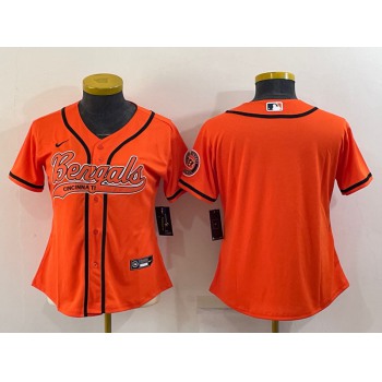 Women's Cincinnati Bengals Blank Orange With Patch Cool Base Stitched Baseball Jersey