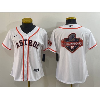 Women's Houston Astros White Champions Big Logo With Patch Stitched MLB Cool Base Nike Jersey