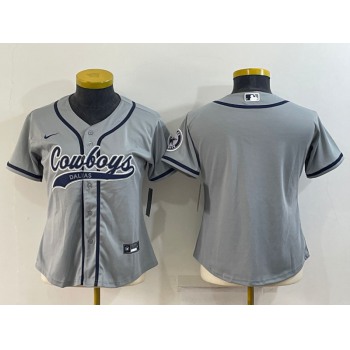 Women's Dallas Cowboys Blank Grey With Patch Cool Base Stitched Baseball Jersey