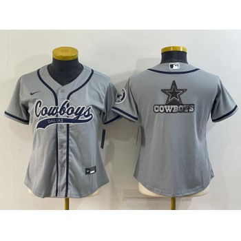 Women's Dallas Cowboys Grey Team Big Logo With Patch Cool Base Stitched Baseball Jersey
