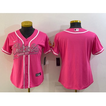 Women's Kansas City Chiefs Blank Pink With Patch Cool Base Stitched Baseball Jersey