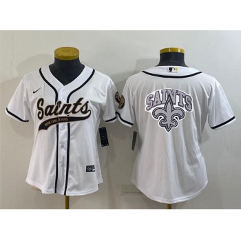 Women's New Orleans Saints White Team Big Logo With Patch Cool Base Stitched Baseball Jersey