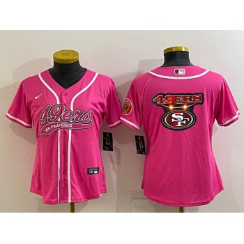 Women's San Francisco 49ers Pink Team Big Logo With Patch Cool Base Stitched Baseball Jersey
