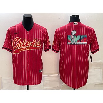 Men's Kansas City Chiefs Blank Red With Super Bowl LVII Big Logo Cool Base Stitched Baseball Jersey