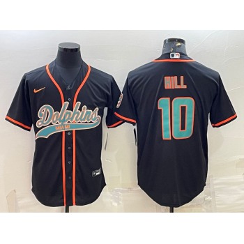 Men's Miami Dolphins #10 Tyreek Hill Black With Patch Cool Base Stitched Baseball Jersey