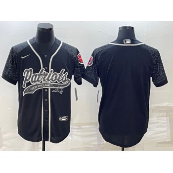 Men's New England Patriots Blank Black Reflective With Patch Cool Base Stitched Baseball Jersey