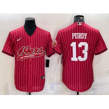 Men's San Francisco 49ers #13 Brock Purdy Red Pinstripe With Patch Cool Base Stitched Baseball Jersey