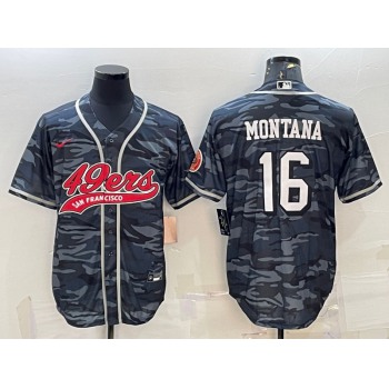 Men's San Francisco 49ers #16 Joe Montana Grey Camo With Patch Cool Base Stitched Baseball Jersey