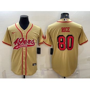 Men's San Francisco 49ers #80 Jerry Rice Gold Color Rush With Patch Cool Base Stitched Baseball Jersey