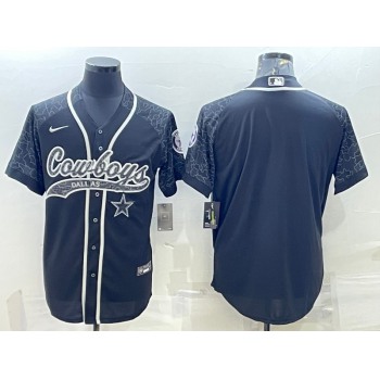 Men's Dallas Cowboys Blank Black Reflective With Patch Cool Base Stitched Baseball Jersey