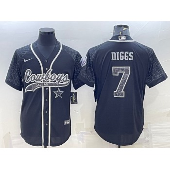 Men's Dallas Cowboys #7 Trevon Diggs Black Reflective With Patch Cool Base Stitched Baseball Jersey