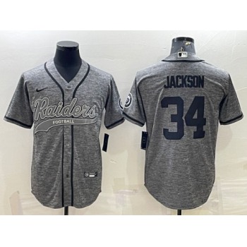 Men's Las Vegas Raiders #34 Bo Jackson Gray With Patch Cool Base Stitched Baseball Jersey