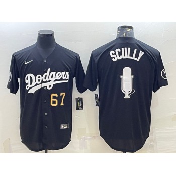 Men's Los Angeles Dodgers #67 Vin Scully Black Gold Big Logo With Vin Scully Patch Stitched Jersey