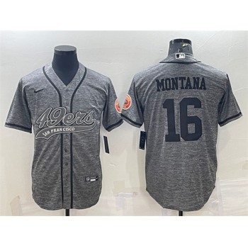 Men's San Francisco 49ers #16 Joe Montana Gray With Patch Cool Base Stitched Baseball Jersey