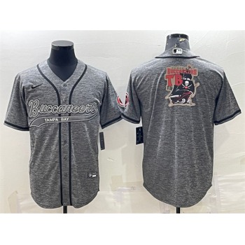 Men's Tampa Bay Buccaneers Gray Team Big Logo With Patch Cool Base Stitched Baseball Jersey