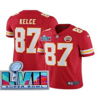 Youth Kansas City Chiefs #87 Travis Kelce Limited Red Super Bowl LVII Vapor Jersey