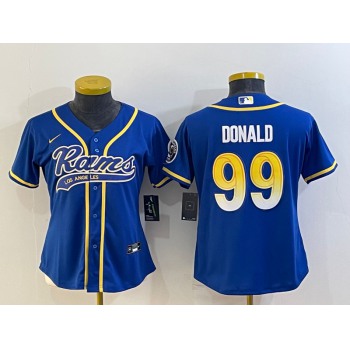 Women's Los Angeles Rams #99 Aaron Donald Royal With Patch Cool Base Stitched Baseball Jersey