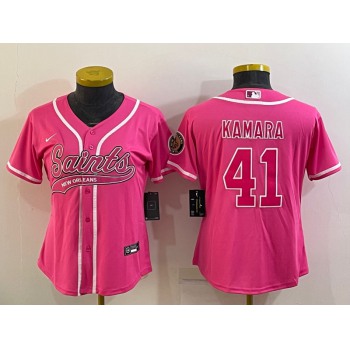 Women's New Orleans Saints #41 Alvin Kamara Pink With Patch Cool Base Stitched Baseball Jersey
