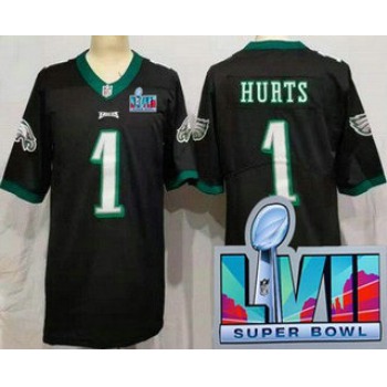 Women's Philadelphia Eagles #1 Jalen Hurts Limited Black Super Bowl LVII Vapor Jersey