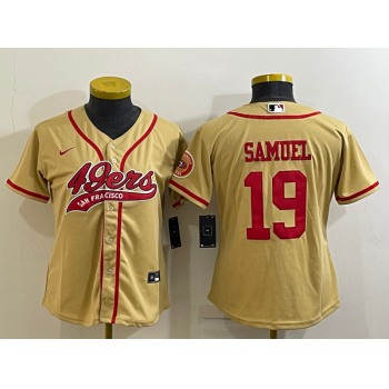 Women's San Francisco 49ers #19 Deebo Samuel Gold With Patch Cool Base Stitched Baseball Jersey