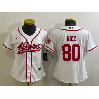 Women's San Francisco 49ers #80 Jerry Rice White With Patch Cool Base Stitched Baseball Jersey