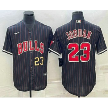 Men's Chicago Bulls #23 Michael Jordan Number Black With Patch Cool Base Stitched Baseball Jerseys