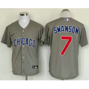 Men's Chicago Cubs #7 Dansby Swanson Grey Stitched MLB Cool Base Nike Jersey