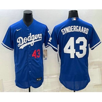 Men's Los Angeles Dodgers #43 Noah Syndergaard Number Blue Stitched MLB Flex Base Nike Jersey