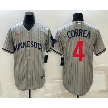Men's Minnesota Twins #4 Carlos Correa 2023 Grey Home Team Cool Base Stitched Jersey