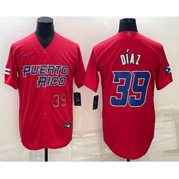 Men's Puerto Rico Baseball #39 Edwin Diaz Number 2023 Red World Baseball Classic Stitched Jersey
