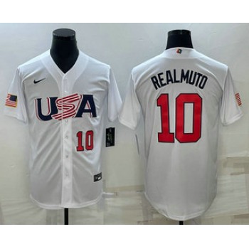 Men's USA Baseball #10 JT Realmuto Number 2023 White World Baseball Classic Stitched Jerseys