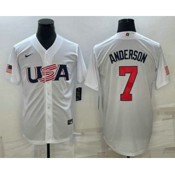 Men's USA Baseball #7 Tim Anderson 2023 White World Baseball Classic Stitched Jerseys