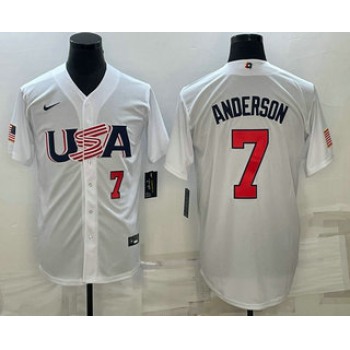 Men's USA Baseball #7 Tim Anderson Number 2023 White World Baseball Classic Stitched Jersey